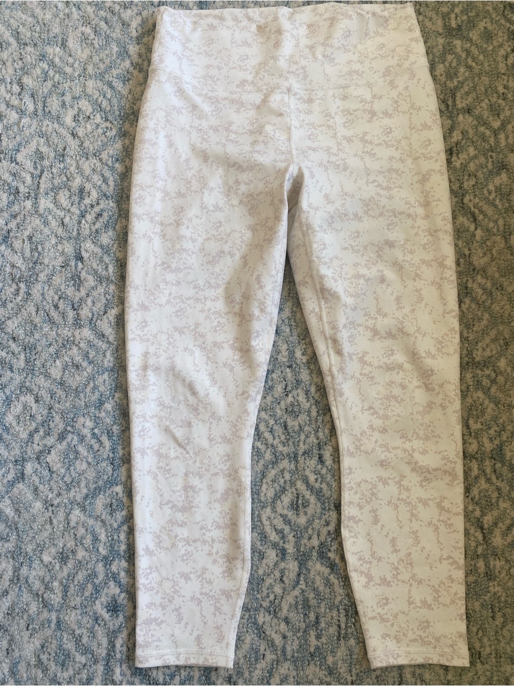 Fabletics White Leggings with Light Gray Camo Print